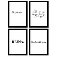 POSTER Set mit 4 Königin TypografieStil A3 Schwarzer Rahmen - Schwarz, Papier (29.7/3cm) - Nacnic