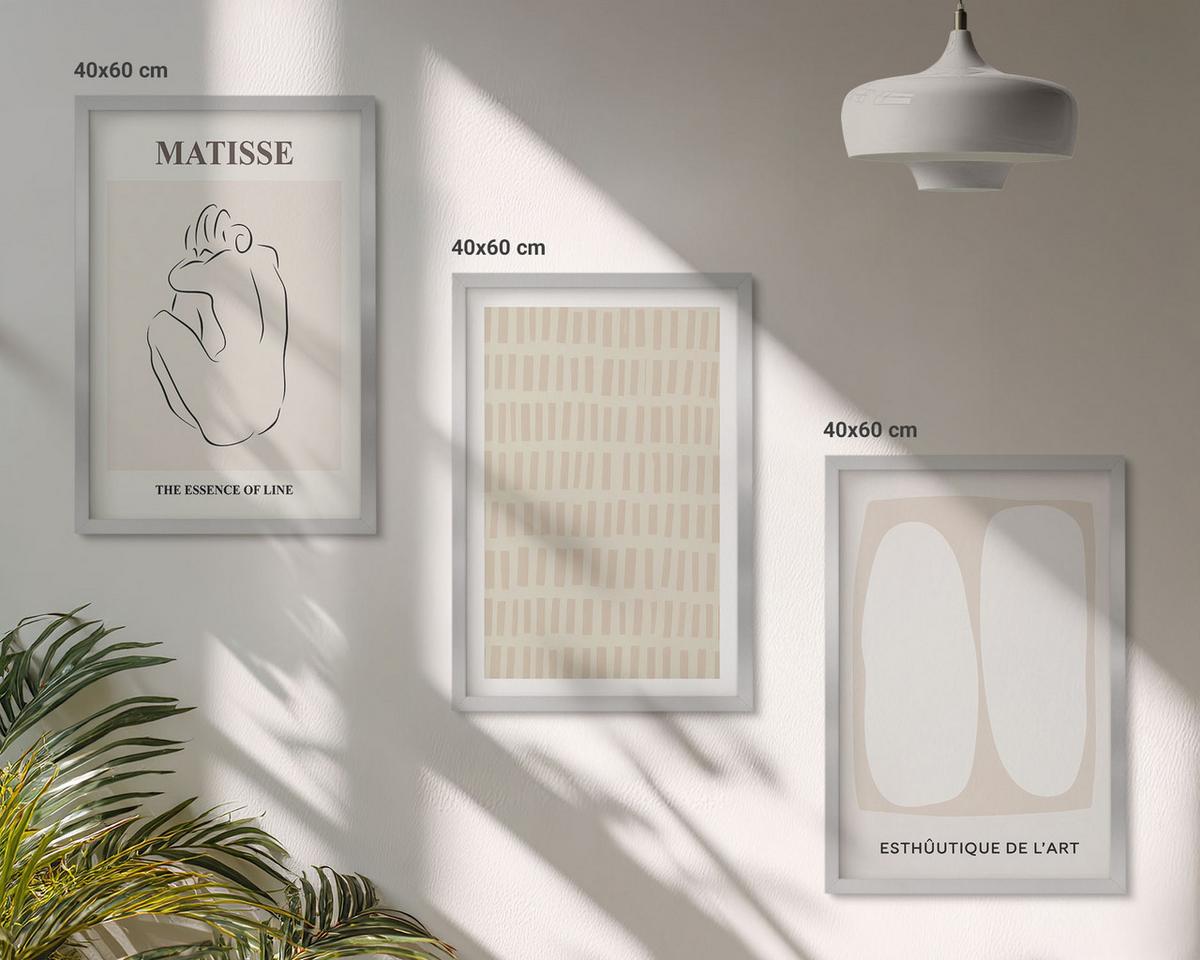 BILDER SET 3er Set - 40x60 cm Silberner Rahmen - Linien, Formen, Beige, Weiß - Silberfarben, Kunststoff (40/60cm) - TULUP