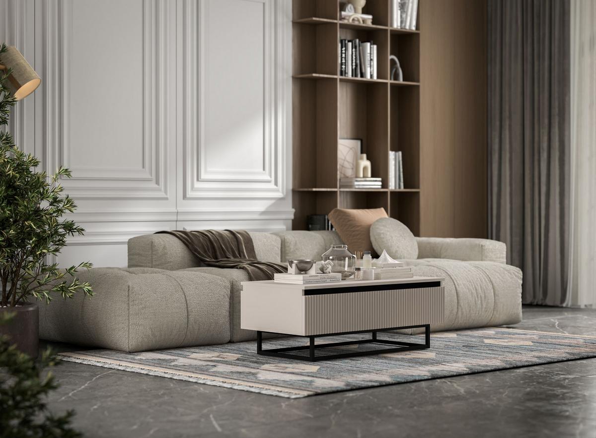 COUCHTISCH Selene Kaschmir matt 109 cm mit Metallrahmen - Kaschmir/Schwarz, Holzwerkstoff/Metall (50/109/39cm) - Meble Lindner