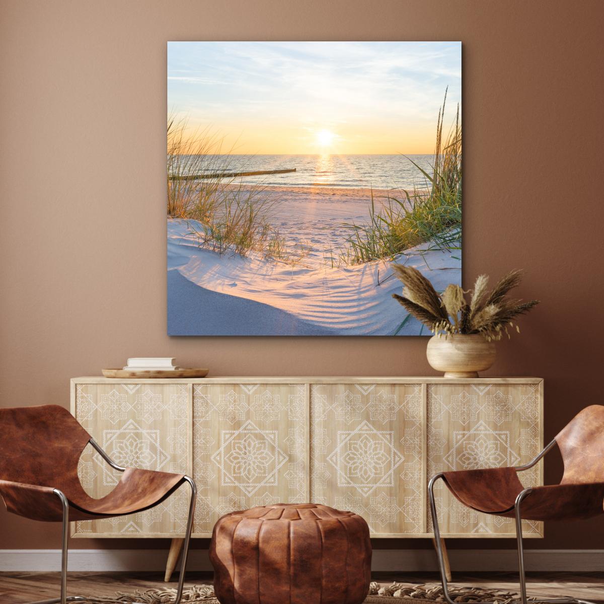 METALLBILD Strand - Sonne - Düne - Gras - Sand - Horizont 90x90 cm - Hellblau, Metall (90/90cm) - MuchoWow