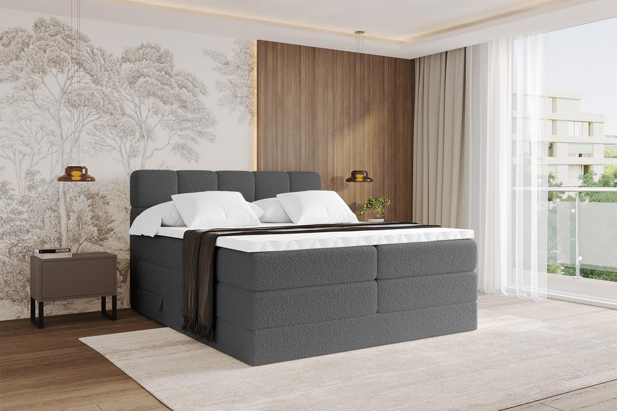 BOXBETT mit Matratze H3/H4 - FAMA KING - 140x200 cm Grau Quelle - Schieferfarben, Holzwerkstoff (140/200cm) - ALTDECOR