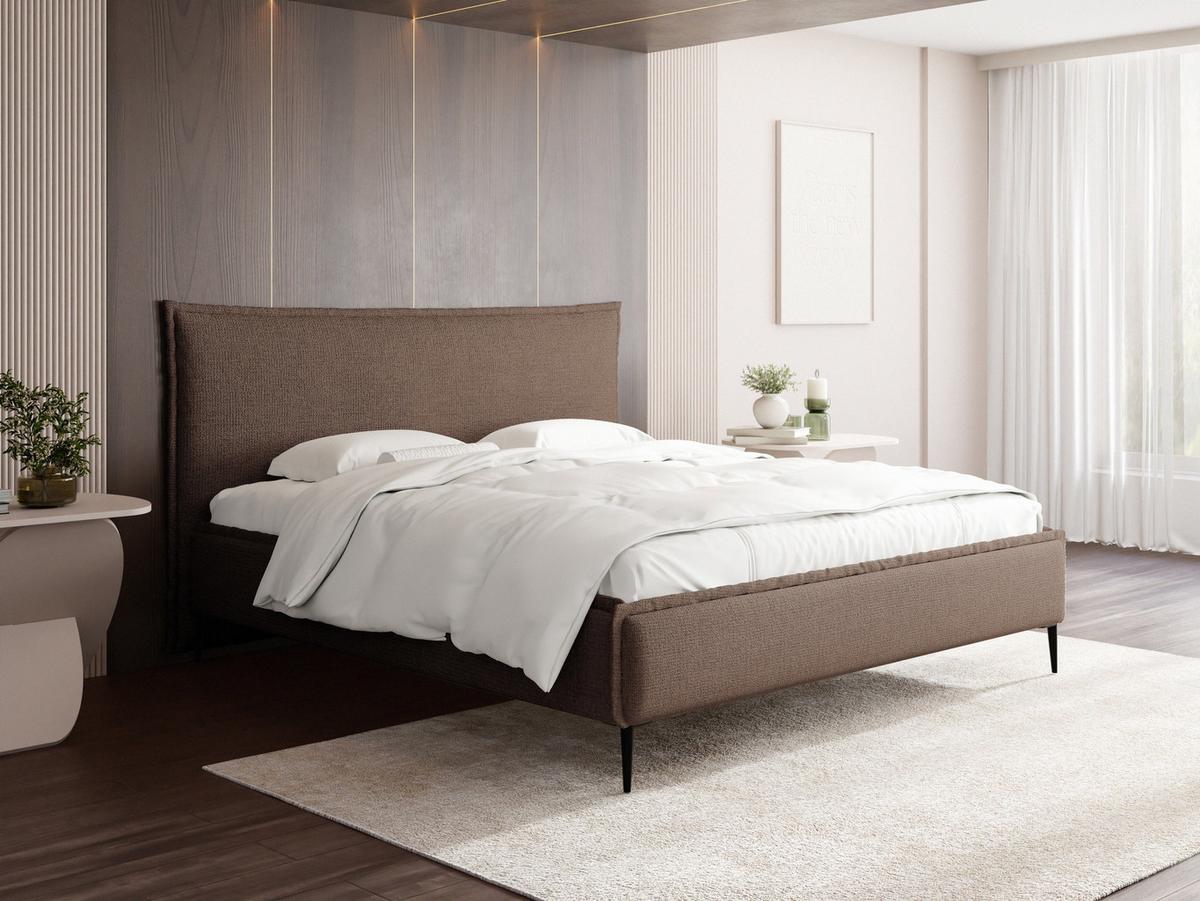 POLSTERBETT Pillow Rise mit Bettkasten, Lattenrost & hohen Metallfüßen in Braun Chenille 200x200 cm - Birkefarben/Schwarz, Holz/Holzwerkstoff (200/200cm) - WFL GROUP