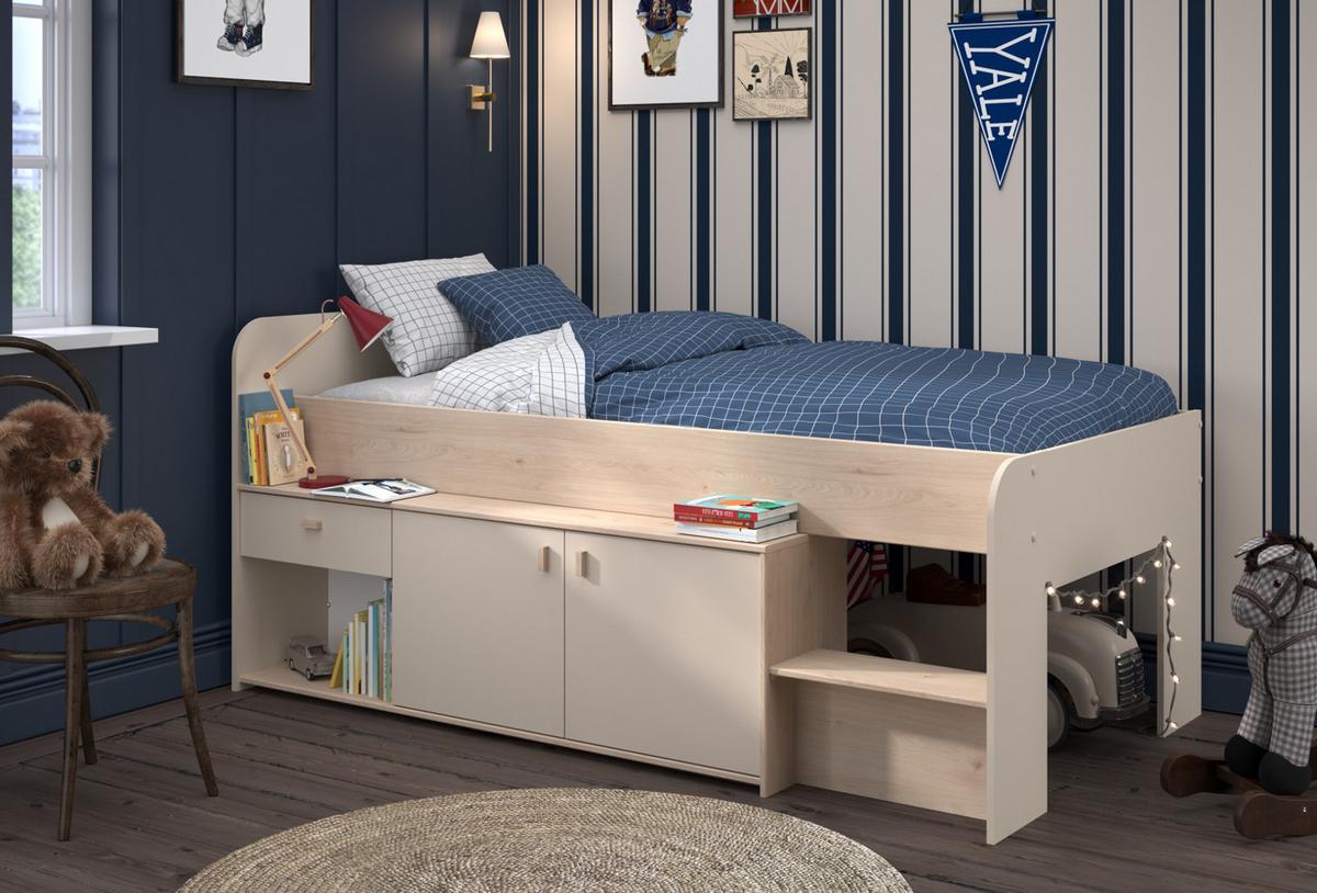 HOCHBETT Kaschmir, Jackson Eiche, Stauraumbett Bett 90 x 200 cm - Kaschmir/Eichefarben, Holzwerkstoff/Kunststoff (90/200cm) - Parisot Meuble