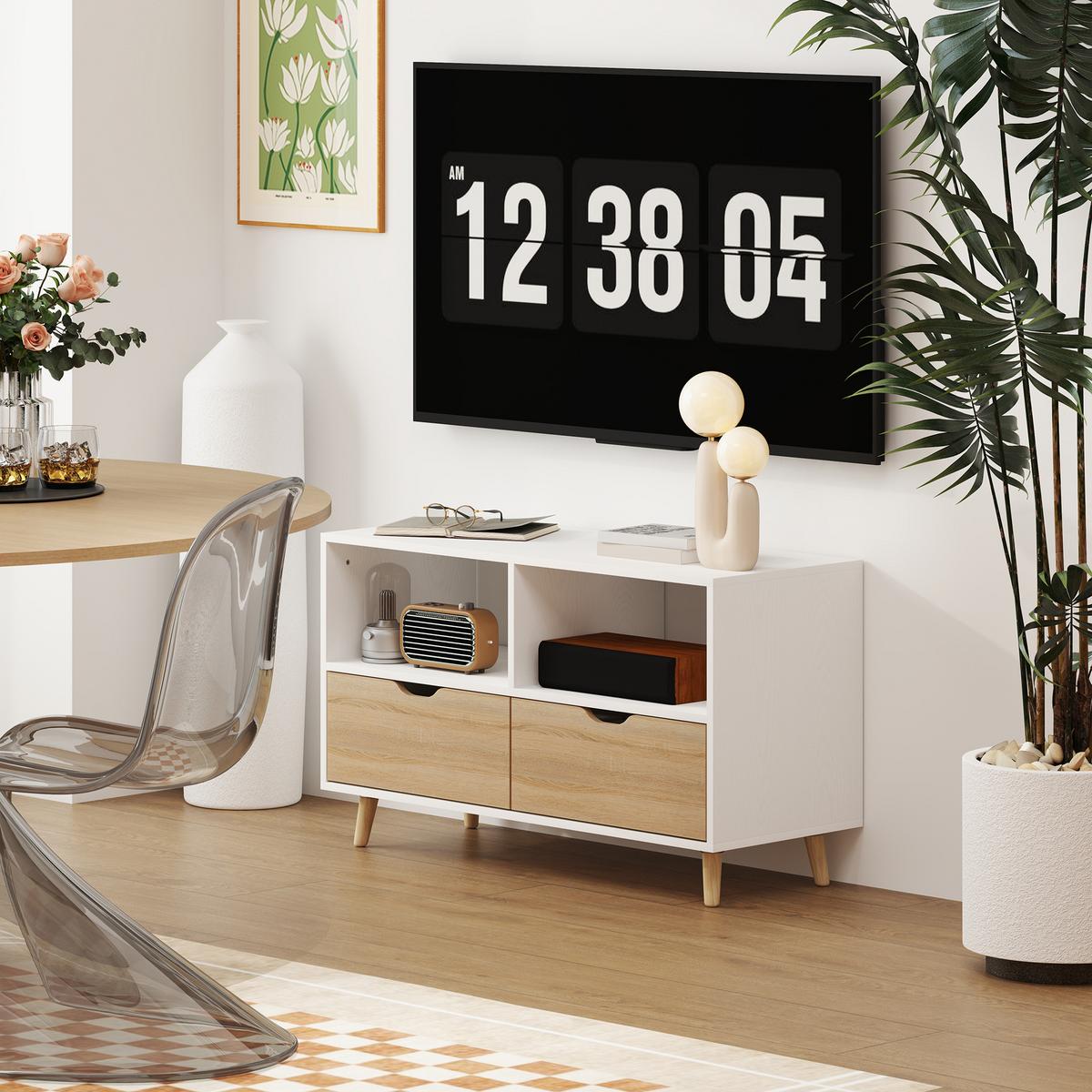TV-SCHRANK Lowboard mit 2 Ablage, Schublade, Weiß - Weiß, Holzwerkstoff (39/58.3/99cm) - HOMCOM