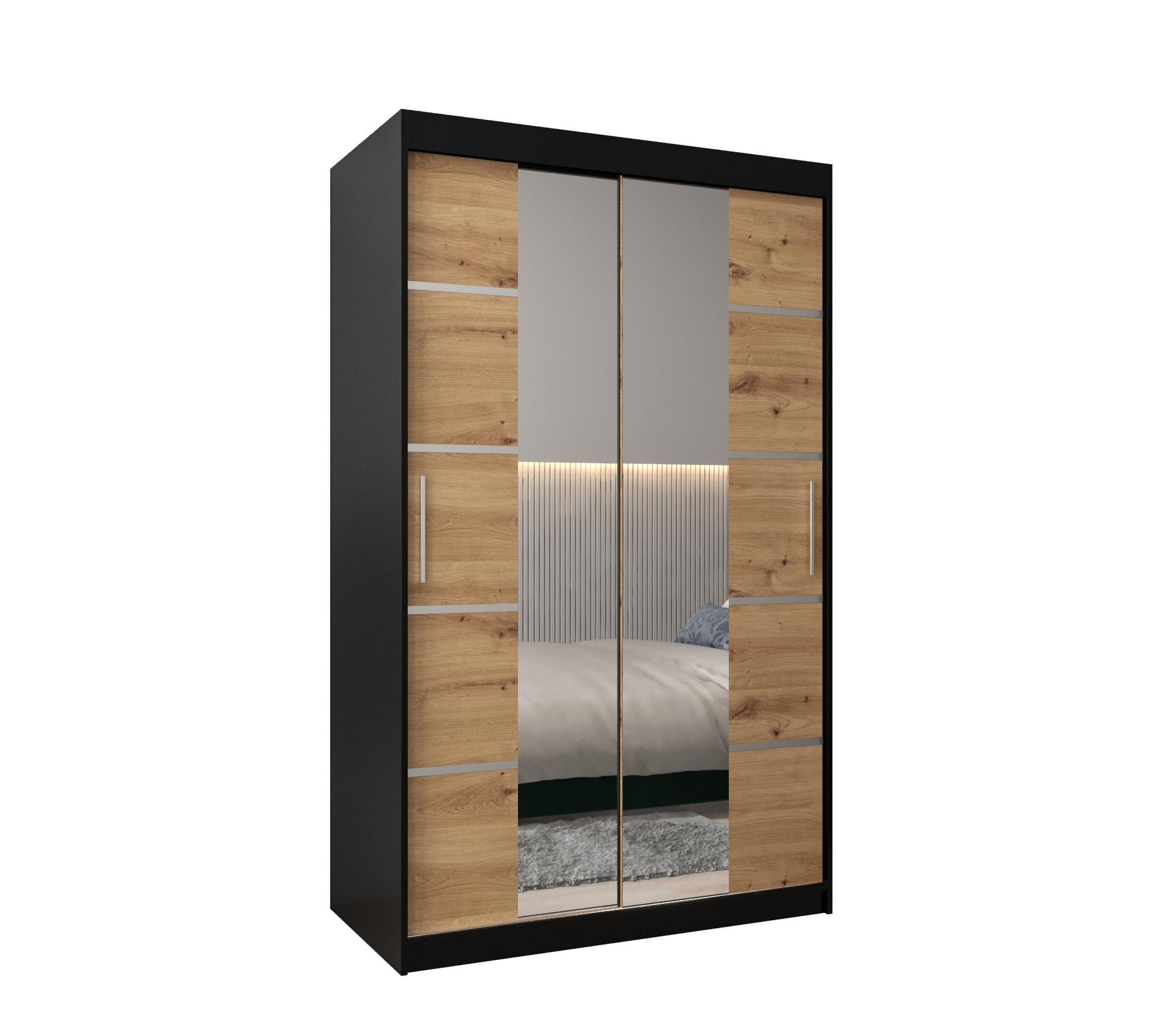 SCHWEBETÜRENSCHRANK 200/120/62 2-türig - Silberfarben/Schwarz, Holz/Kunststoff (120/200/62cm) - MÖBEL KRYSPOL