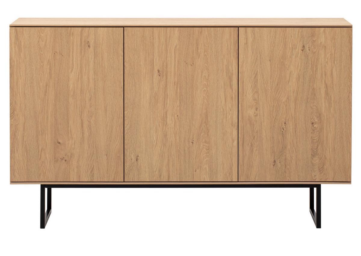 SIDEBOARD Stone Eiche 150 x 90 cm, Kommode mit Push-to-Open - Eichefarben/Schwarz, Holzwerkstoff/Metall (150/90/40cm) - Furn.Design