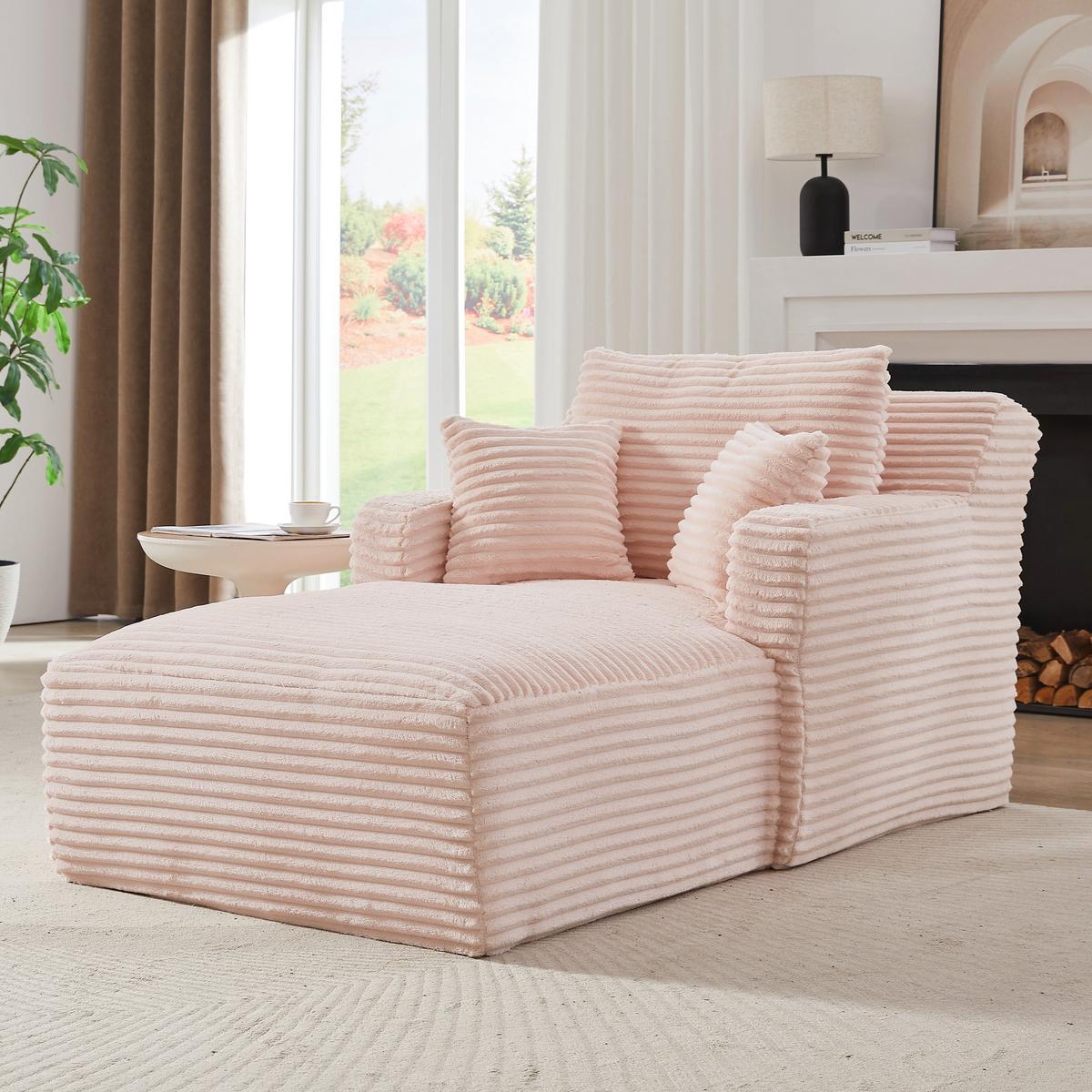 RELAXSESSEL aus Cord Modulare Chaiselongue & ohne Montage - Rosa, Textil (33/127/33cm) - Urban Meuble