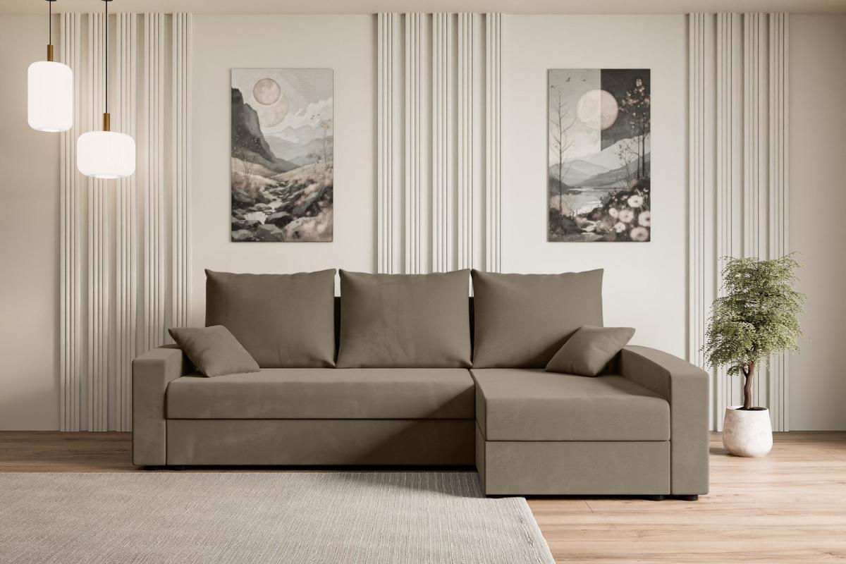 ECKSOFA mit Schlaffunktion und Bettkasten ALESIA-L 231x140x90 cm Braun Velours - Silberfarben/Braun, Holzwerkstoff/Kunststoff (231/140cm) - ALTDECOR