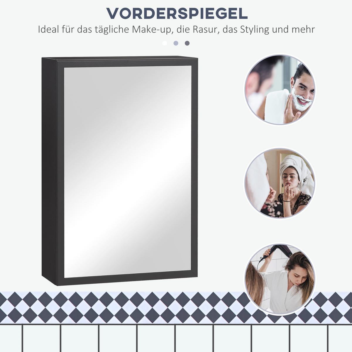 SPIEGELSCHRANK mit 3 Schichten, für Badezimmer, Schlafzimmer, Edelstahl, Schwarz - Schwarz, Glas (40/60/15cm) - Kleankin