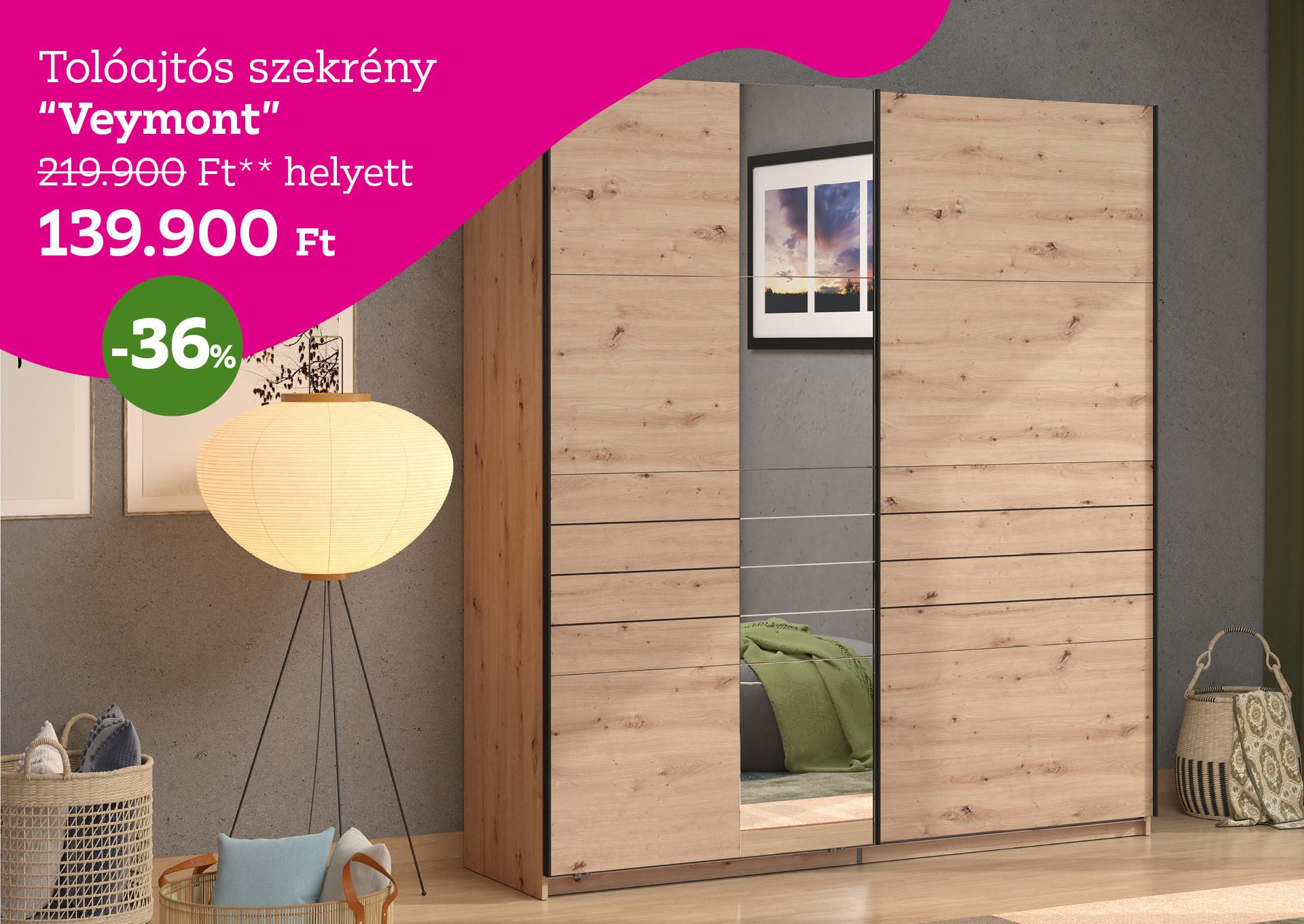 Tolóajtós szekrény VEYMONT 219900 Forint helyett 139900 Forint, kedvezmény mértéke 36%