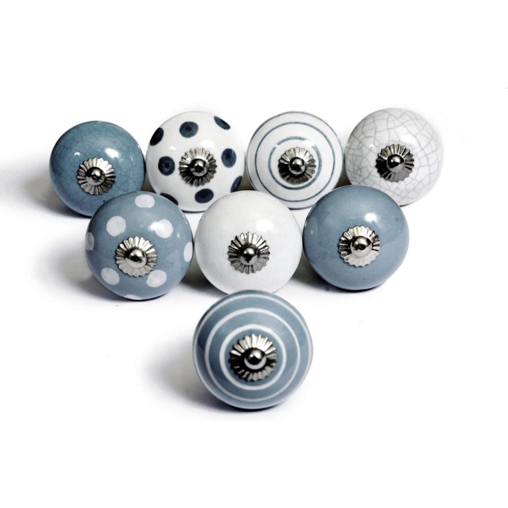 KERAMIKKNÖPFEN Set mit 8 in Weiß und Grau 40 mm Durchmesser. - Hellblau, Keramik (4/4/6.9cm) - Nacnic