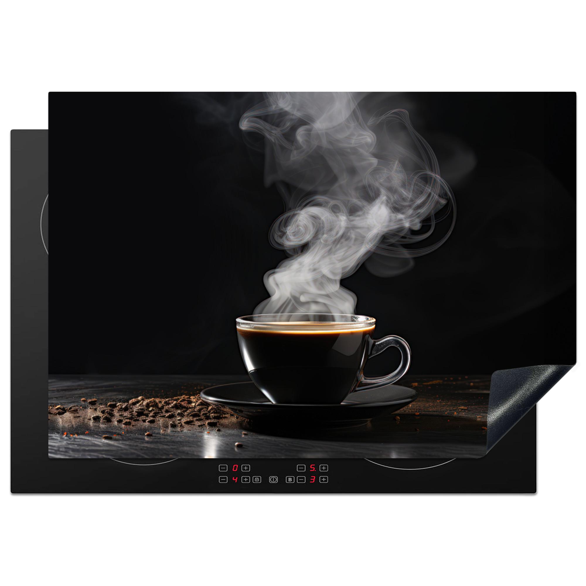 HERDABDECKPLATTE Kaffee - Schwarz - Bohnen - Heiß - Tasse Herdabdeckung Induktionsfeld 75x52 cm - Schwarz, Kunststoff (75/52/0.2cm) - MuchoWow