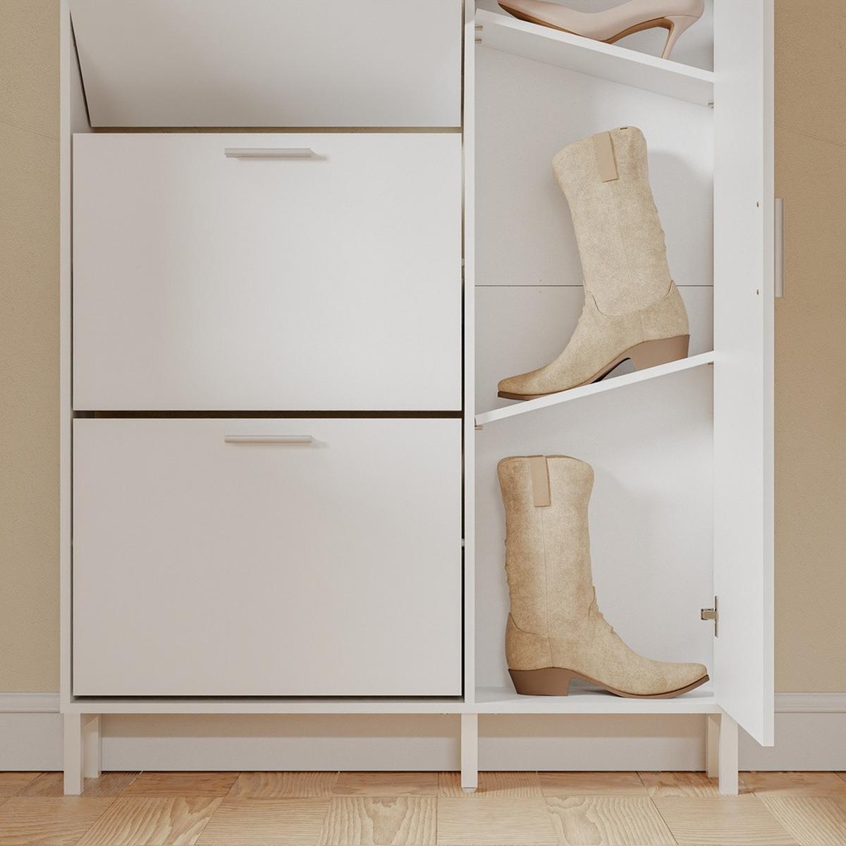 SCHUHSCHRANK mit klappbaren Fächern und Türfach FSR230 - Weiß, Holzwerkstoff (83/117.5/14cm) - SoBuy