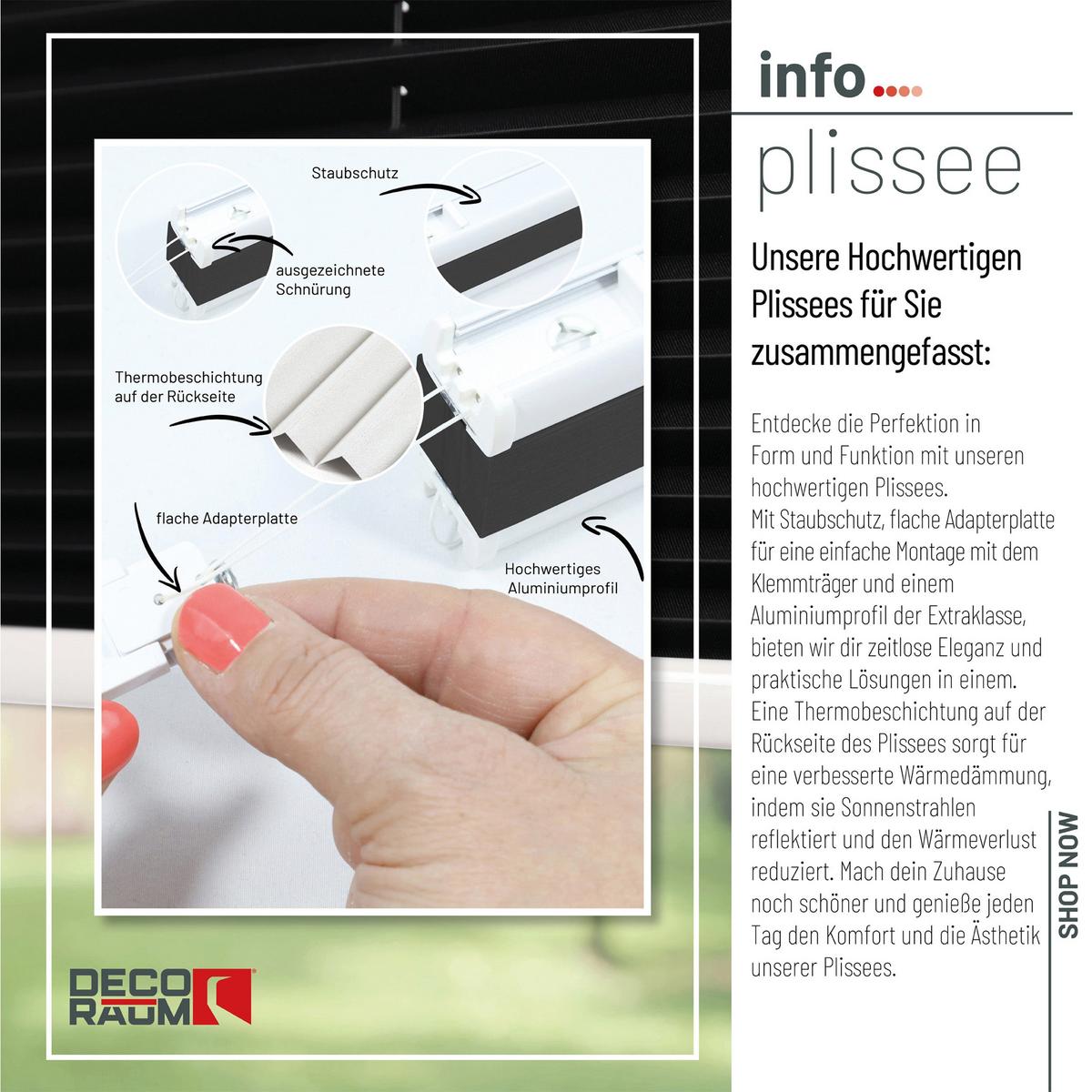 PLISSEE Thermo Basic 75 x 150cm Klemmfix ohne Bohren - Schwarz, Textil (75/150/150cm) - Deco-Raum