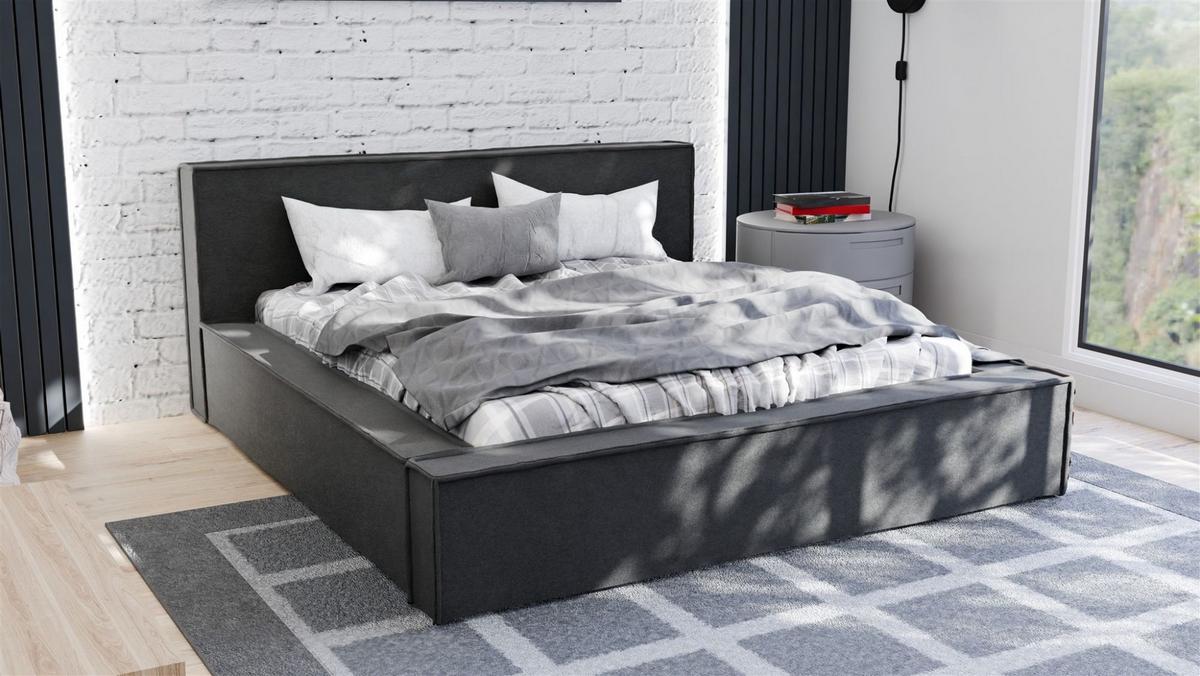 POLSTERBETT Aldana In Freya - Schwarz, Holzwerkstoff/Textil (180/200cm) - Fun Möbel