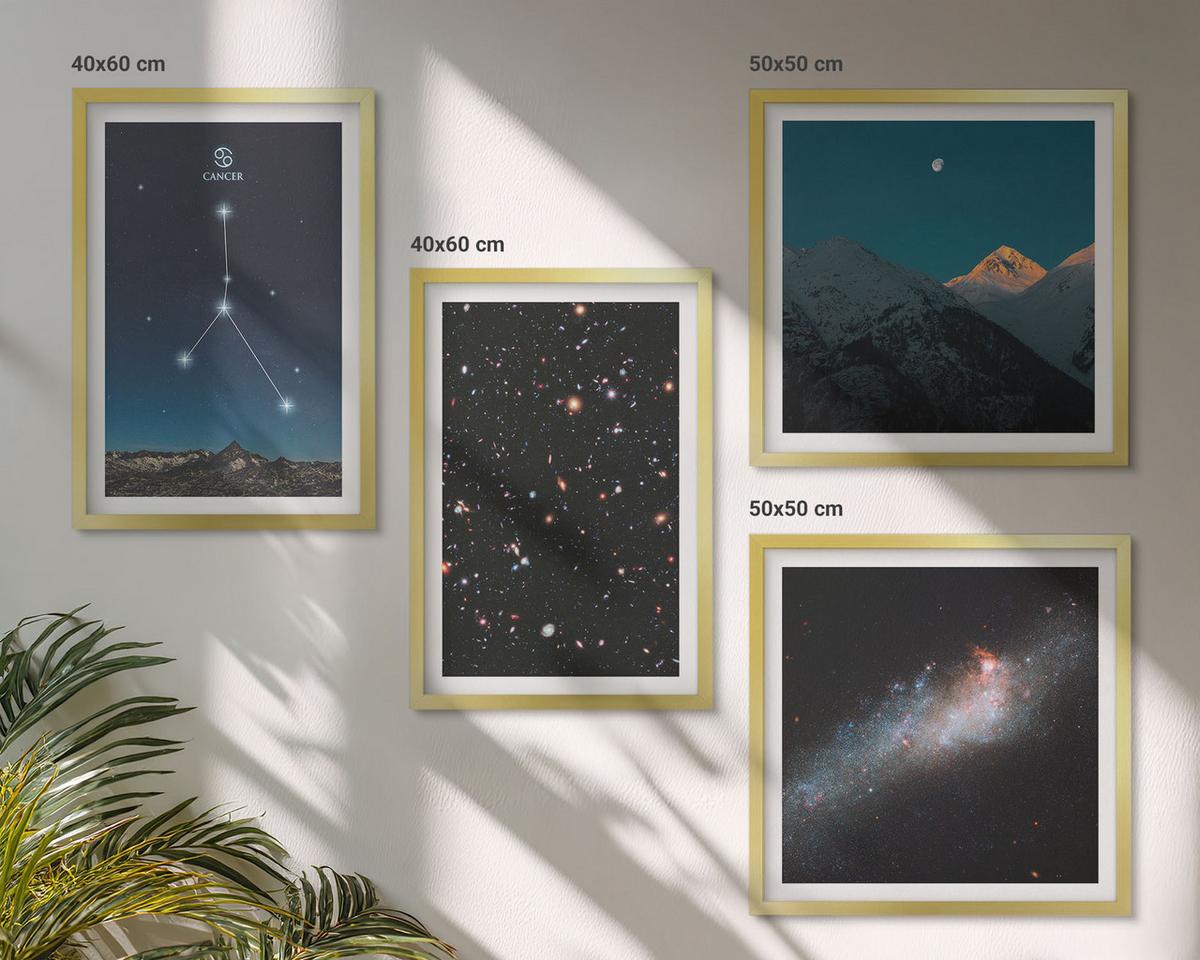 BILDER SET 4er Set - 50x50 cm & 40x60 cm Goldrahmen - Weltraumgalaxie-Konstellation Krebs - Goldfarben, Kunststoff (50/50cm) - TULUP