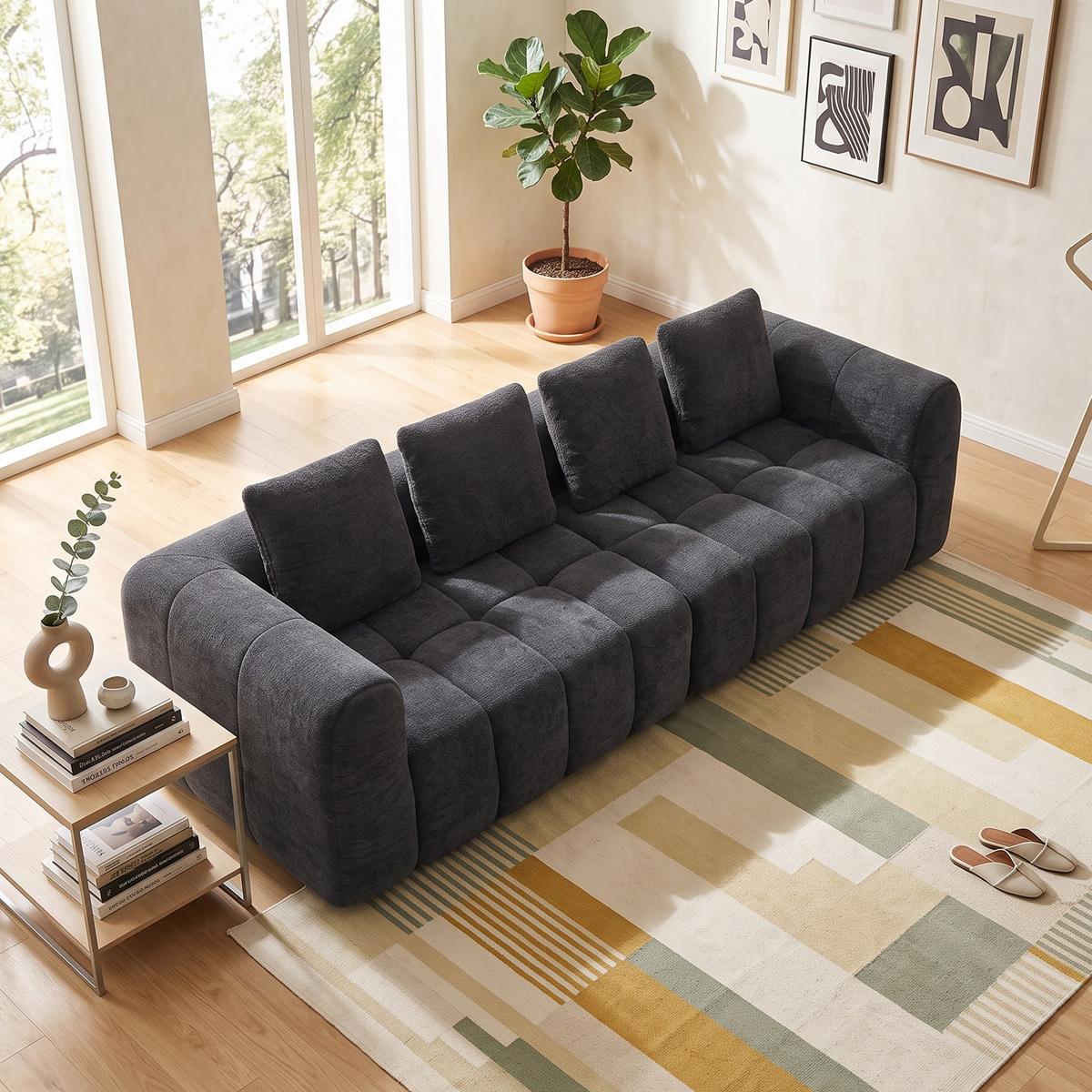 4-SITZER SOFA Modulares Dunkelgrau Samtstoff 260cm Montagefrei - Dunkelgrau, Textil (260/70/95.5cm) - Urban Meuble