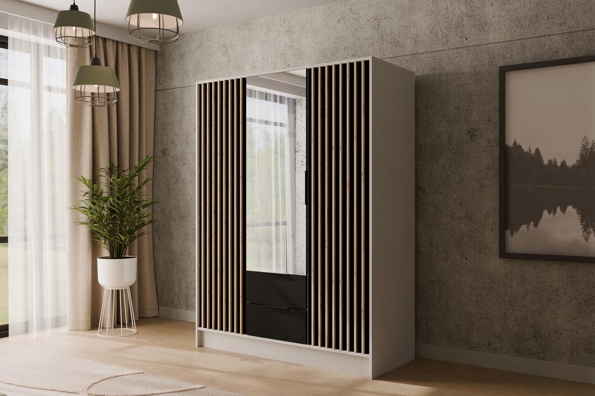 KLEIDERSCHRANK NELIA - 150 cm - Schwarz/Weiß, Holzwerkstoff (150/200/51cm) - ALTDECOR