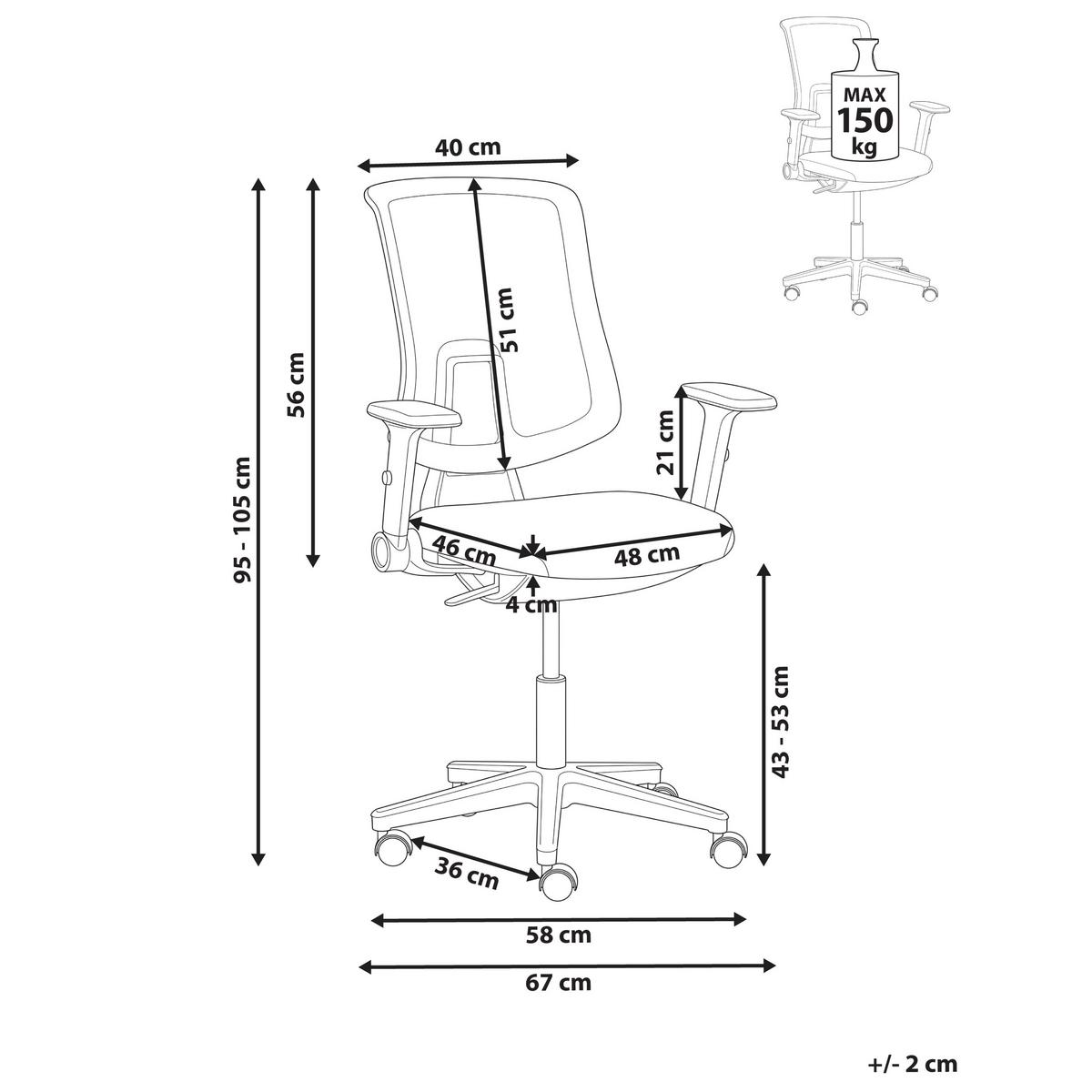 BÜROSTUHL Stoff Hellgrau Sero - Hellgrau/Grau, Textil (66/95/58cm) - Beliani