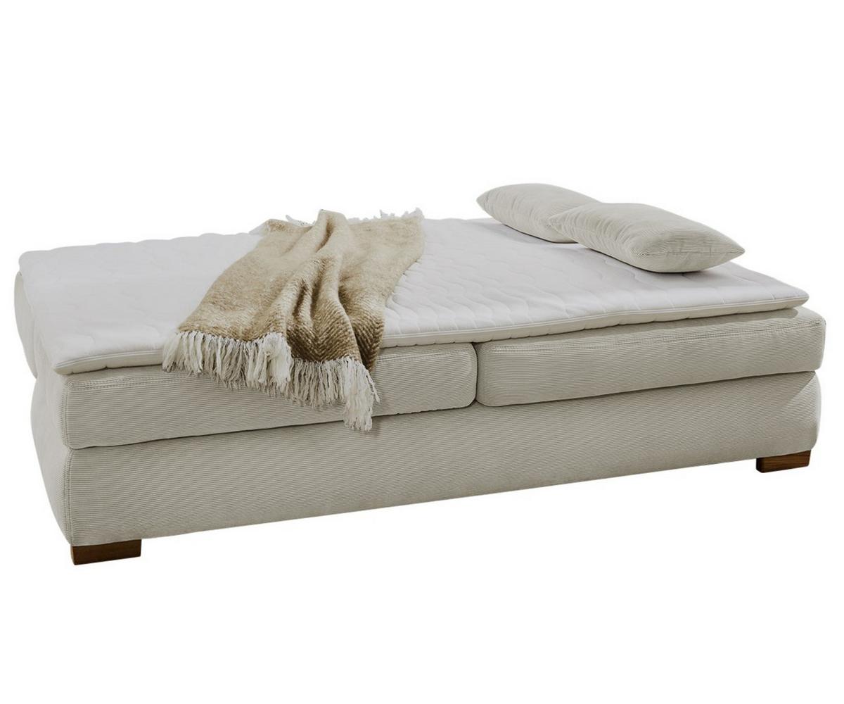 DAUER-SCHLAFSOFA Federkern Topper Bettkasten B201/T110/H88 cm, Liegefläche 160x200 cm, Feincord Beige / 15151 - Wildeiche/Eiche Bianco, Holz/Textil (201/88/110cm) - luma-home