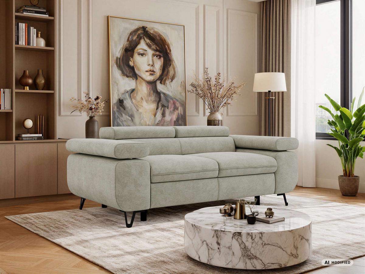 2-SITZER SOFA PETER - Hellgrau Stukture - Hellgrau/Schwarz, Textil/Metall (200/76/99cm) - MKS