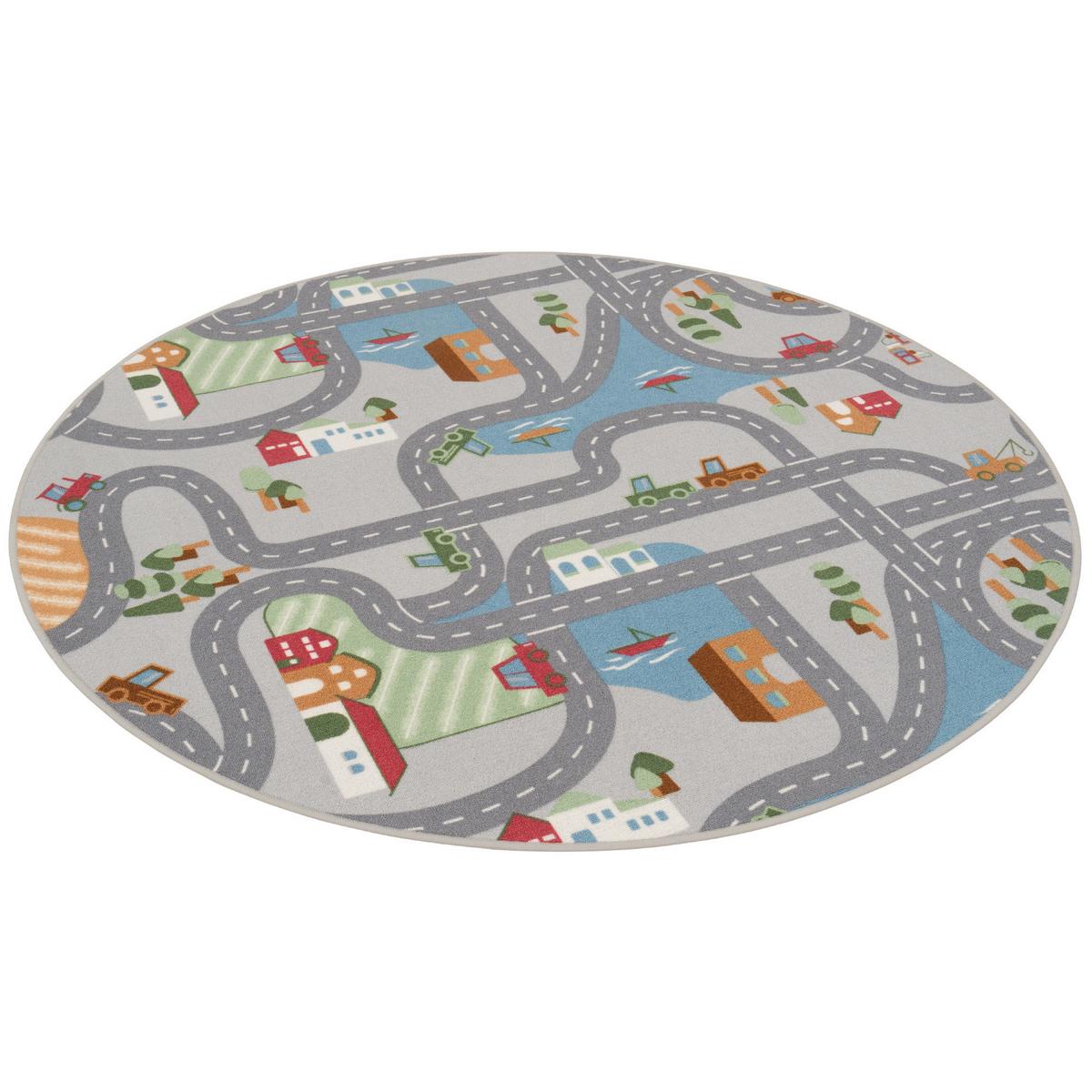 KINDER SPIEL STRASSENTEPPICH FUN TOWN RUND - Grau, Textil (100/100cm) - Snapstyle