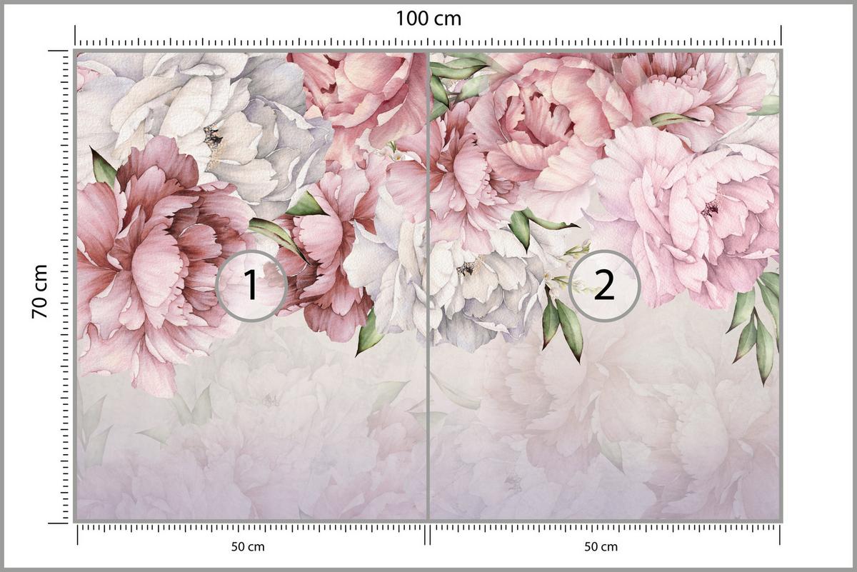 FOTOTAPETE für Badezimmer Zarte Rosa Pfingstrosen Blumen 100x70 - Violett/Rosa, Papier (100/70cm) - Muralo