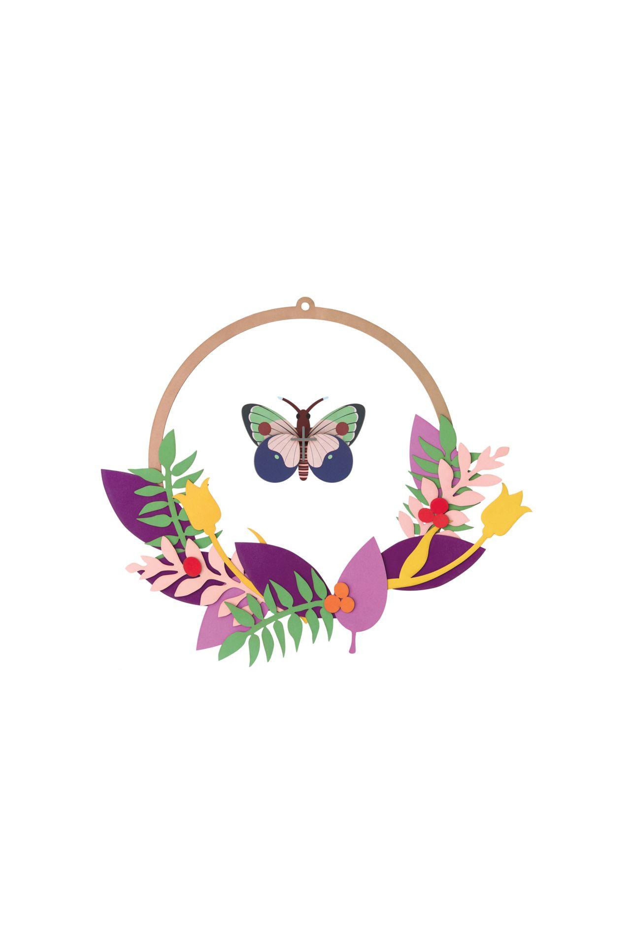 WANDDEKO Blumiger Schmetterling 31/31 cm - Multicolor, Wellpappe (31/31/1cm) - Studio Roof