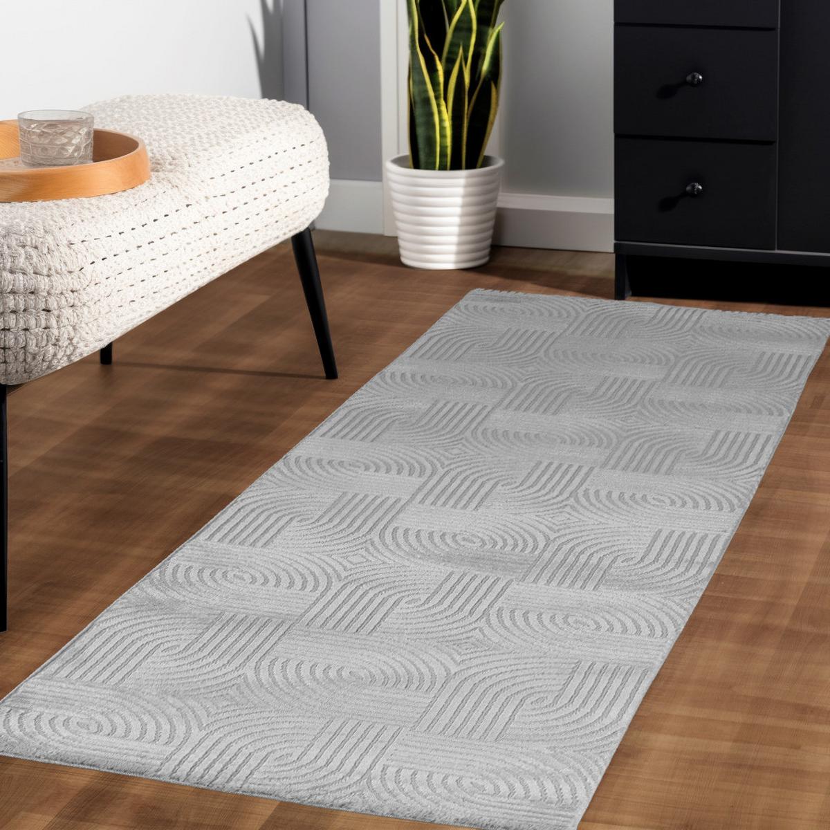 TEPPICH Kurzflor ILLER in Silber, mit 3D-Design, aus Jute, 80 x 250 cm - Silberfarben, Textil (80/250cm) - KADIMA DESIGN