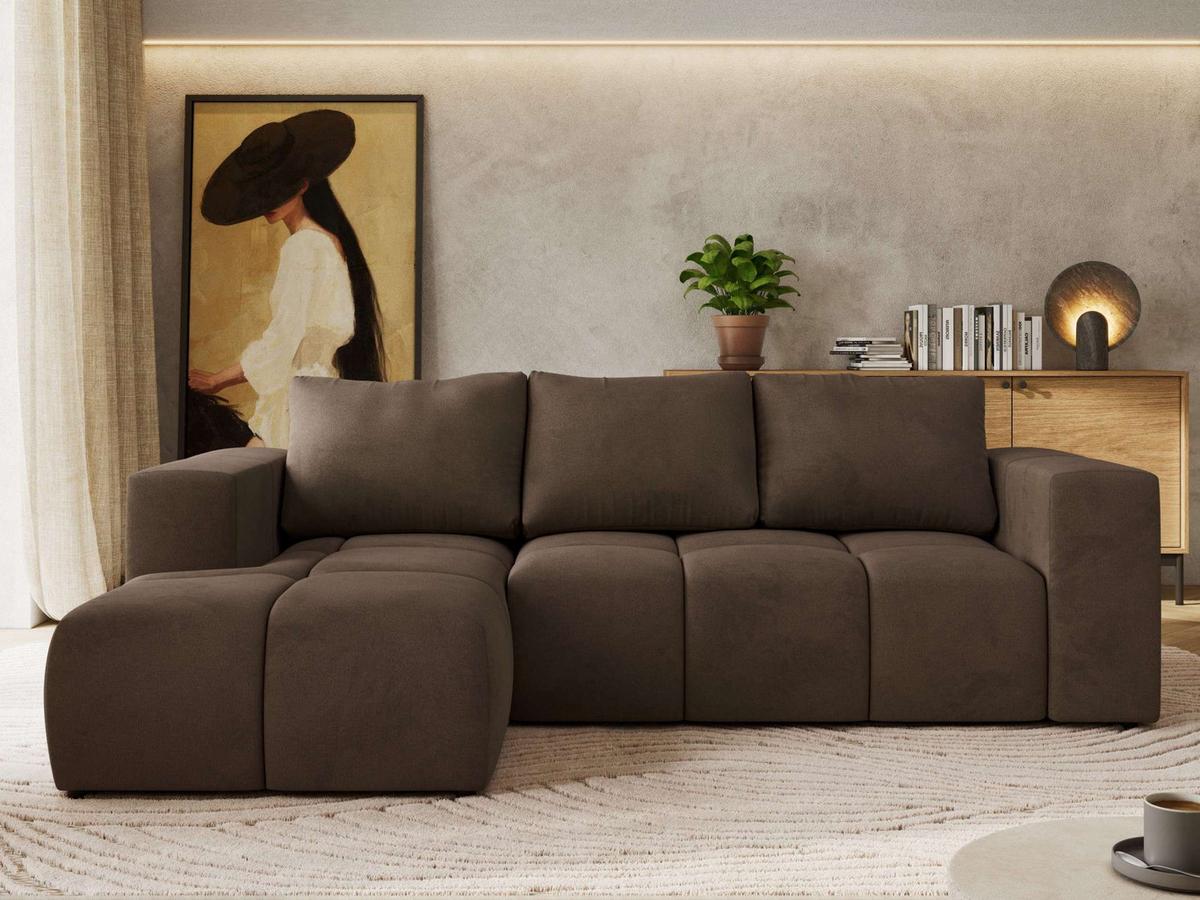 ECKSOFA MONIVA Braun Velvet - Links - Schwarz/Braun, Kunststoff/Textil (164/266cm) - MKS