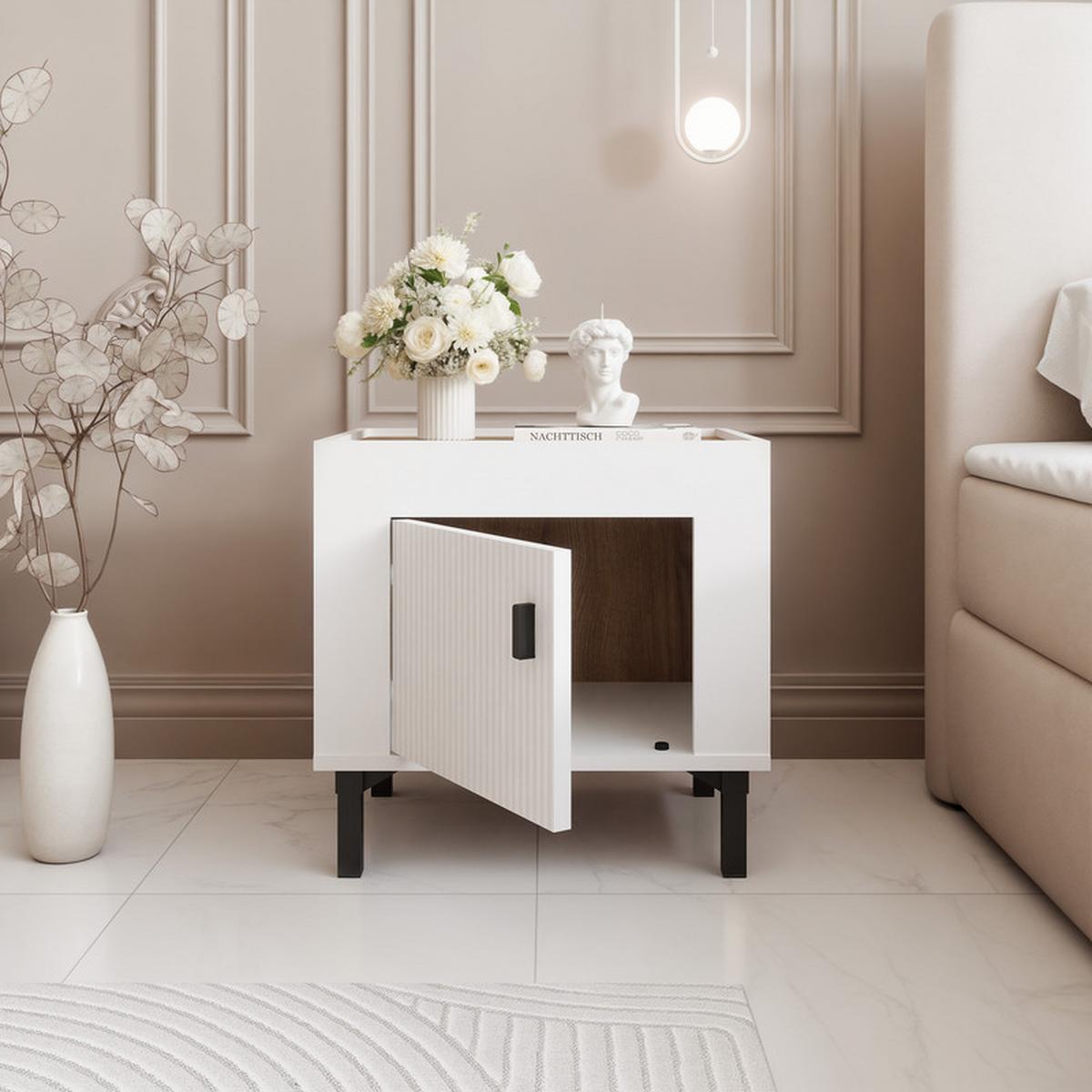 NACHTSCHRANK AVENA 48/36/47 cm Weiß/Eiche - Weiß, Holzwerkstoff/Kunststoff (48/47/36cm) - Idohome