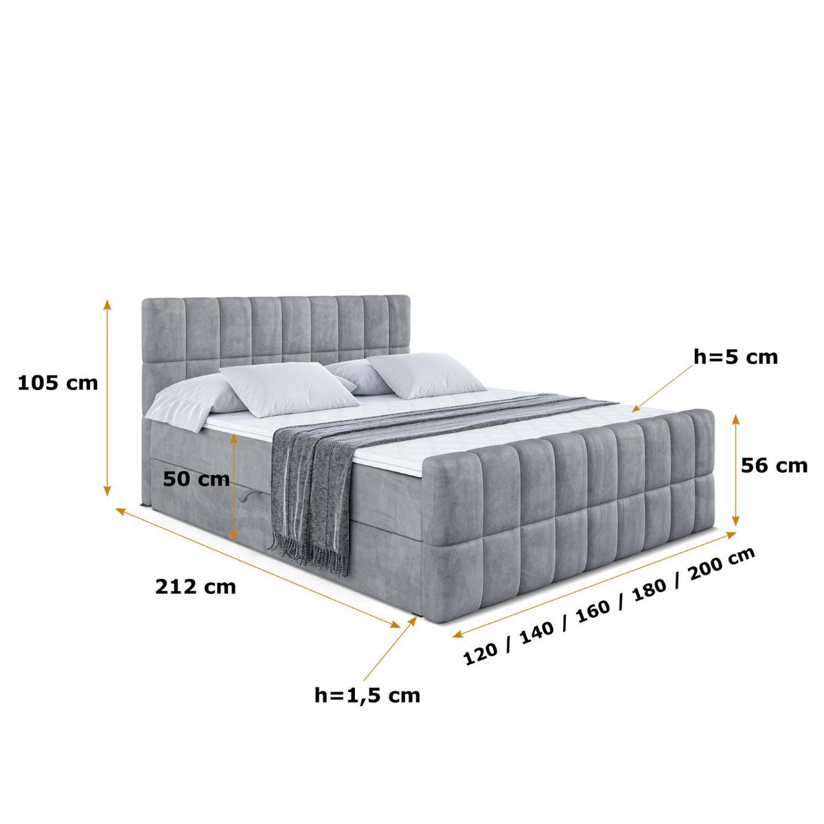 BOXBETT MIAMI-Z - 120x200 cm - H3 - Grau - Grau, Holzwerkstoff (120/200cm) - ALTDECOR