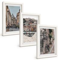 BILDER SET 3er Set - 20x30 cm Weißer Rahmen - Die charmanten Straßen des Hafens der Stadt - Weiß, Kunststoff (20/30cm) - TULUP