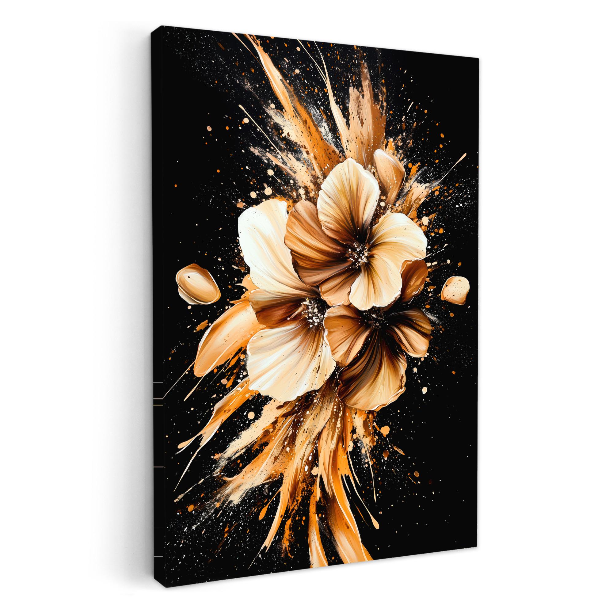 LEINWANDBILD Blumen - Gold - Graffiti - Schwarz - Abstrakt Deko XXL 80x120 cm - Cappuccino, Textil (80/120cm) - MuchoWow