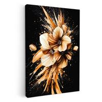 LEINWANDBILD Blumen - Gold - Graffiti - Schwarz - Abstrakt Wanddeko 40x60 cm - Cappuccino, Textil (40/60cm) - MuchoWow