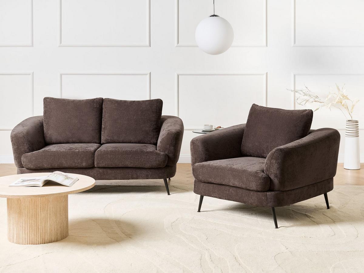 SOFA-SET 3-Sitzer Chenillegewebe Dunkelbraun Kjaer - Schwarz/Braun, Textil (155/100/100cm) - Beliani