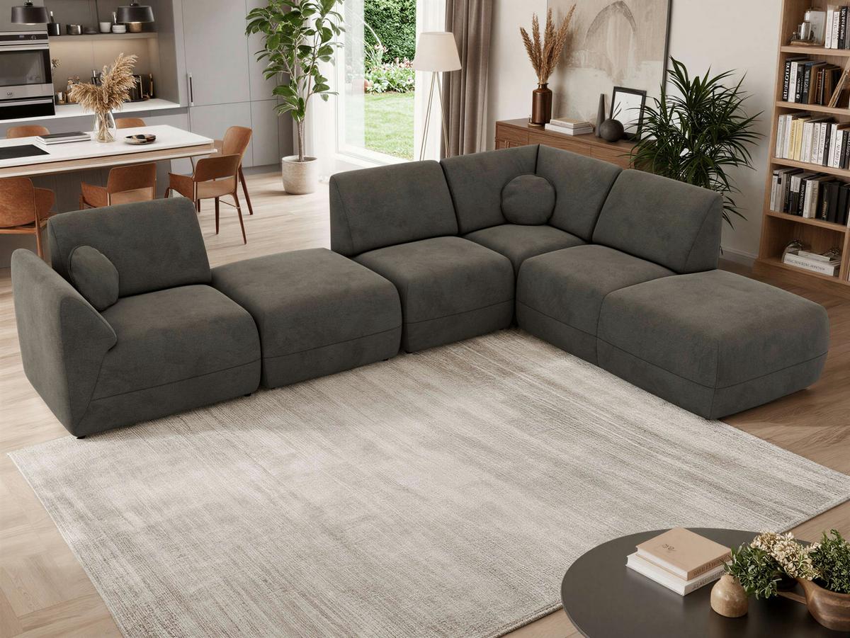 ECKSOFA NOARA 6M L Dunkelgrau Velvet - Rechts - Dunkelgrau/Schwarz, Kunststoff/Textil (355/244cm) - MKS
