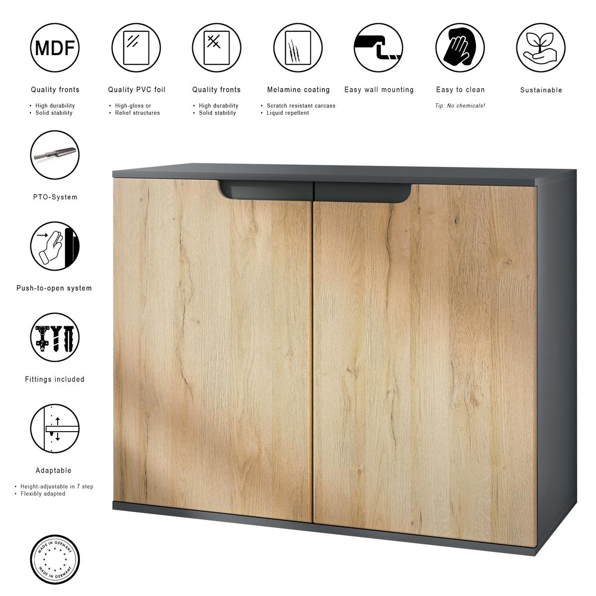 KOMMODE Sylt Sandgrau Hochglanz - Sandfarben, Holzwerkstoff (92.5/73.5/35cm) - Vladon