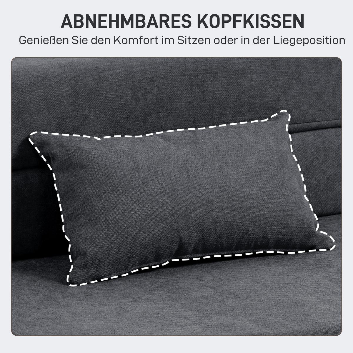 3 in 1 Schlafsessel, klappbares Schlafsofa mit Bettfunktion, Lendenkissen, Grau - Dunkelgrau, Kunststoff (80/15/210cm) - HOMCOM