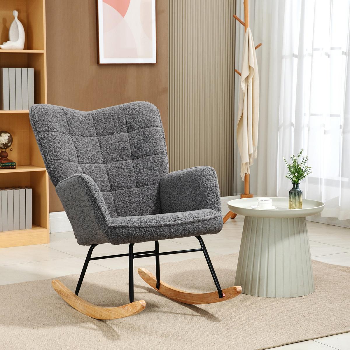 SCHAUKELSTUHL Sessel Relaxsessel bis 120 kg, Polyester, Grau 92x71x101cm - Dunkelgrau/Naturfarben, Buchenholz/Textil (98/101/71cm) - HOMCOM