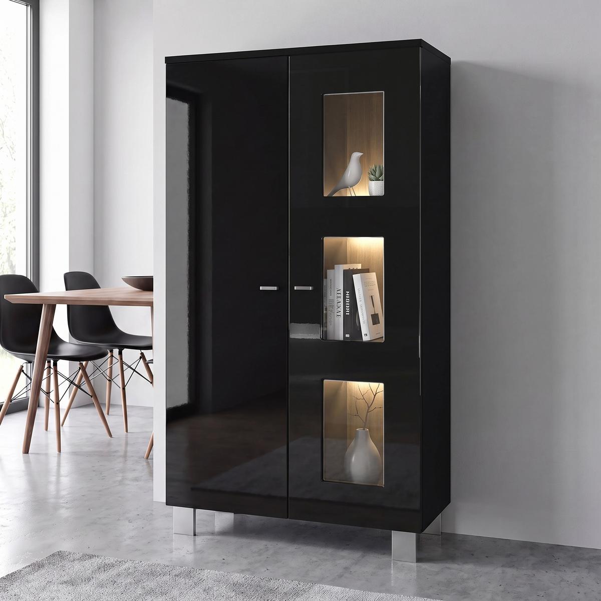 VITRINE Denjo Tür in Schwarz Hochglanz - Schwarz Hochglanz, Holzwerkstoff (71/129/35cm) - Vladon