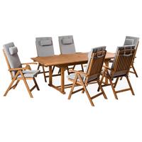 GARTENMÖBEL-SET 6-Sitzer Hellgrau Akazienholz Java Premium - Hellbraun, Holz - Beliani