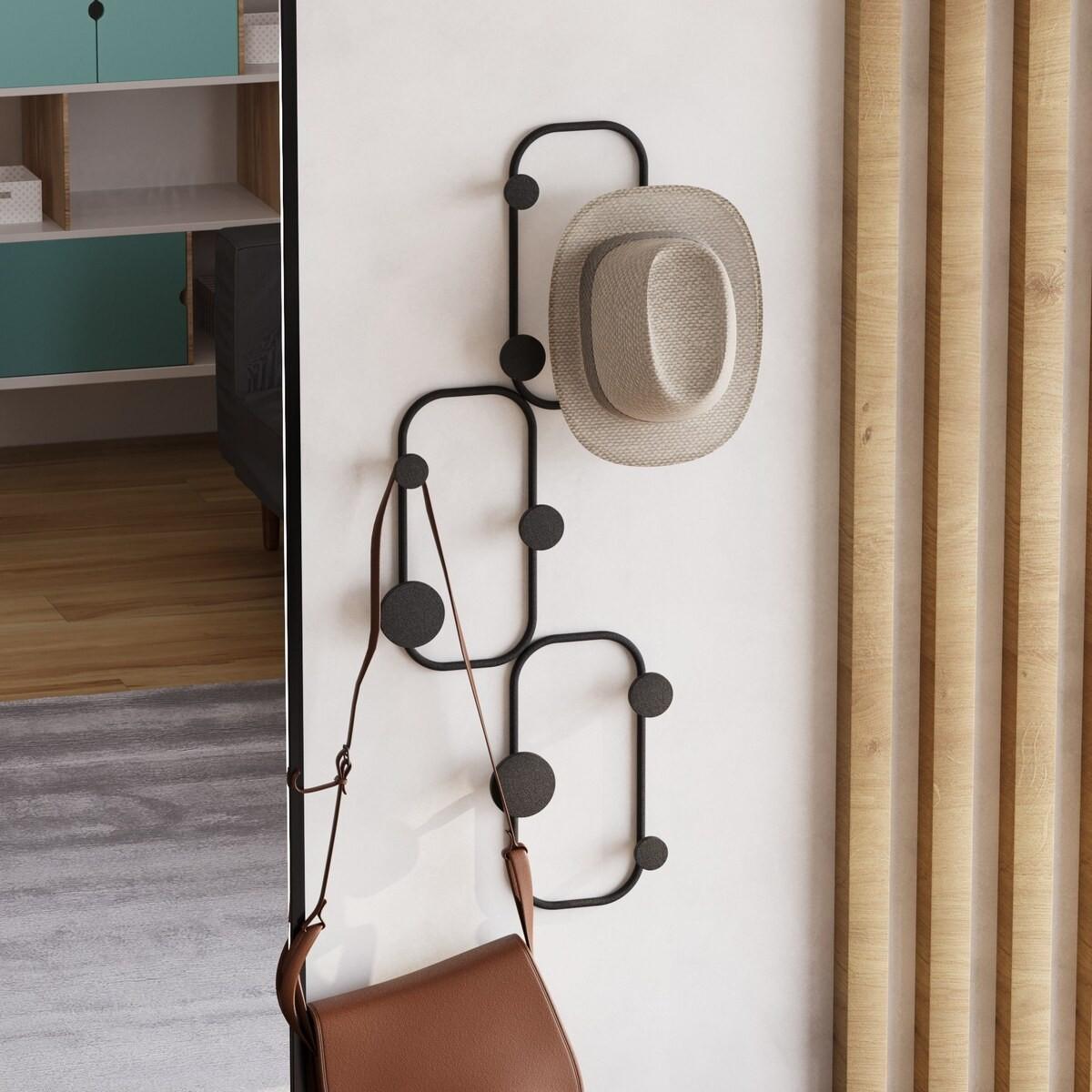 WANDGARDEROBE mit 6 abgerundeten Haken aus schwarzem Metall 28/5/70 cm - Schwarz, Metall (5/70/7cm) - Calicosy