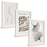 BILDER SET 3er Set - 20x30 cm Weißer Rahmen - Abstrakte Boho-Musterformen - Weiß, Kunststoff (20/30cm) - TULUP
