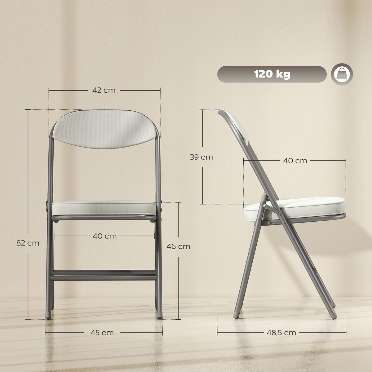 KLAPPSTUHL 4er Set Polyester Stahl Cremeweiß - Weiß, Kunststoff (45/82/48.5cm) - HOMCOM
