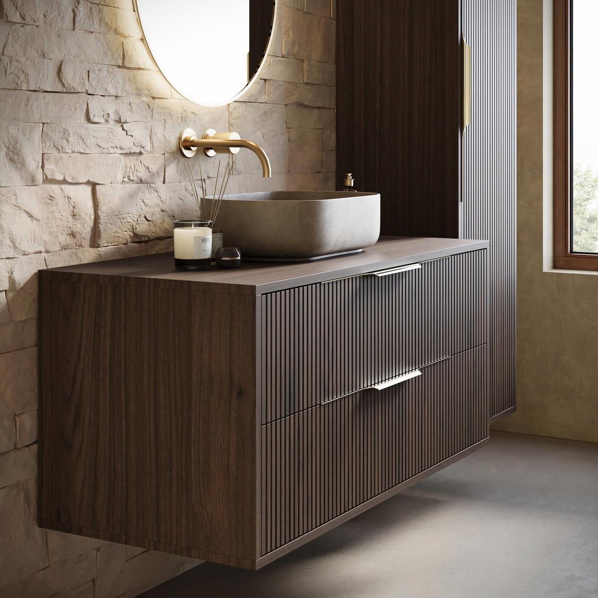 BADMÖBEL-SET Rimini 2 Teile Walnuss Braun - 100 x 46 x 46 cm - Eichefarben, Holz (100/46/46cm) - Badplaats