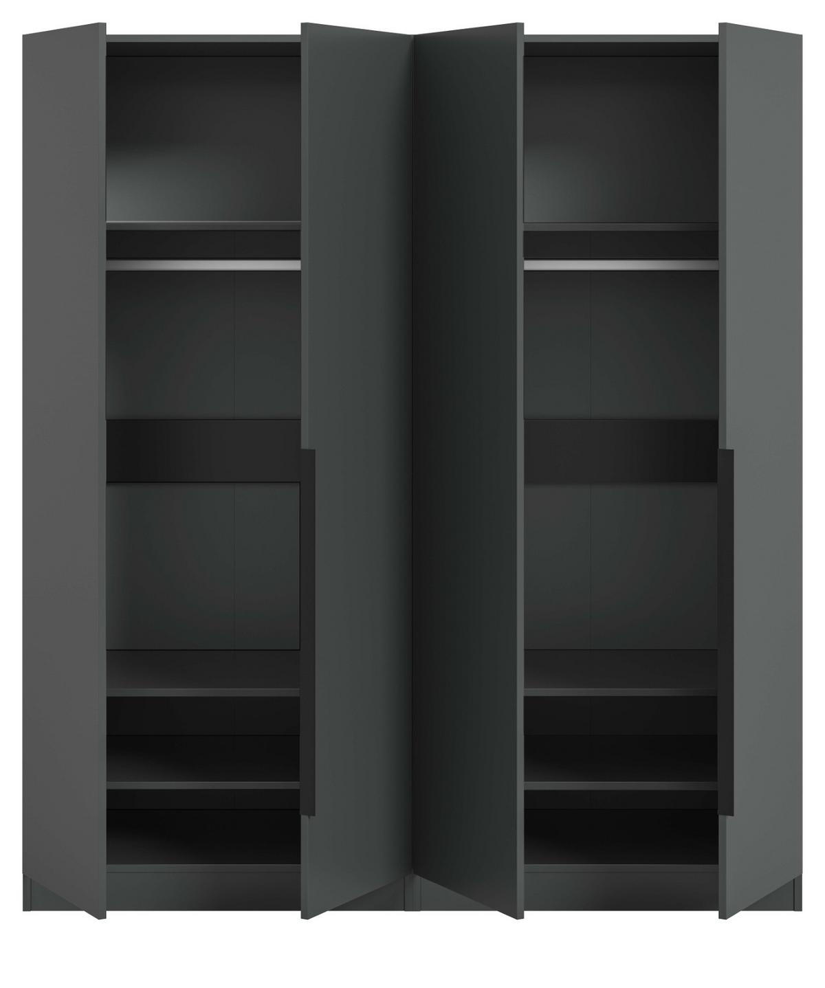 KLEIDERSCHRANK grau 4-türig 160 x 181 cm, Drehtürenschrank mit Kleiderstange - Schwarz/Grau, Holzwerkstoff/Kunststoff (160/181/52cm) - Inn.Furn