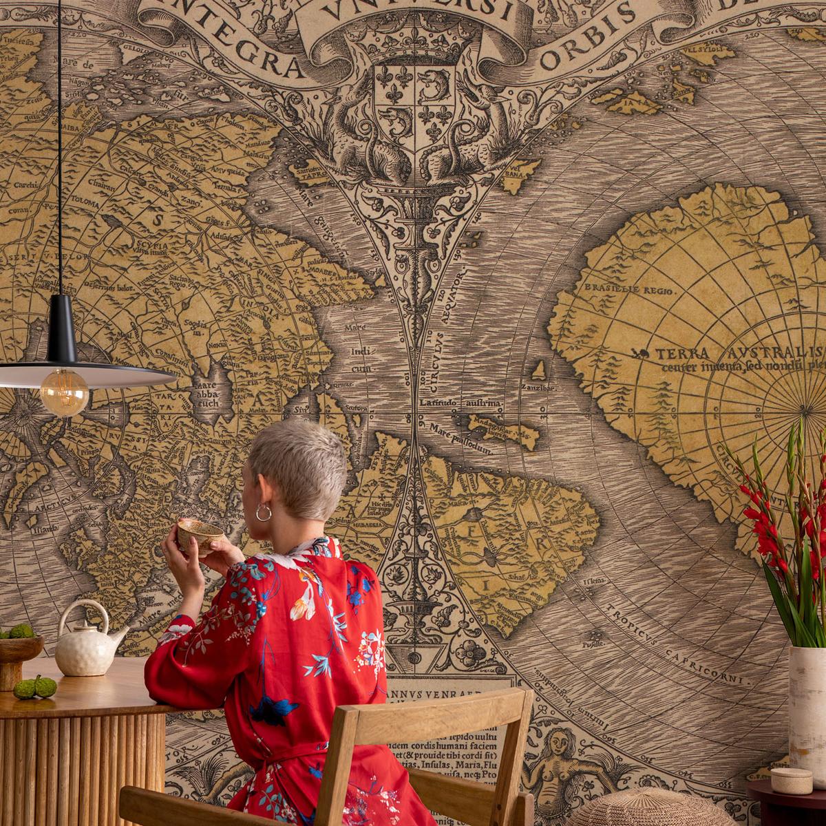 FOTOTAPETE 312x219 cm - Historische Kartographie - Gelb, Textil (312/219cm) - Wallfluent