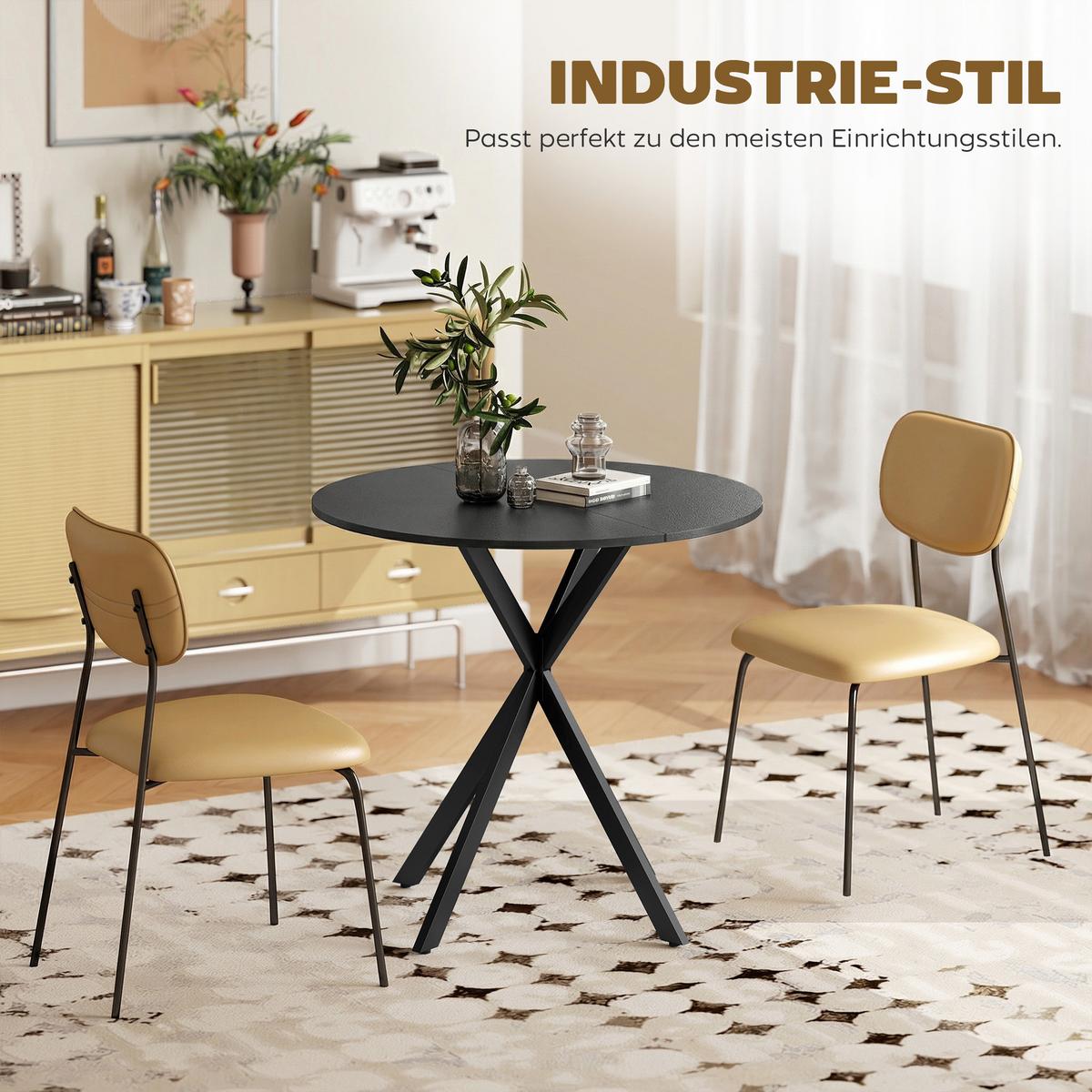 KÜCHENTISCH rund Schwarz 80/80/75 cm - Schwarz, Metall (80/80/75cm) - HOMCOM
