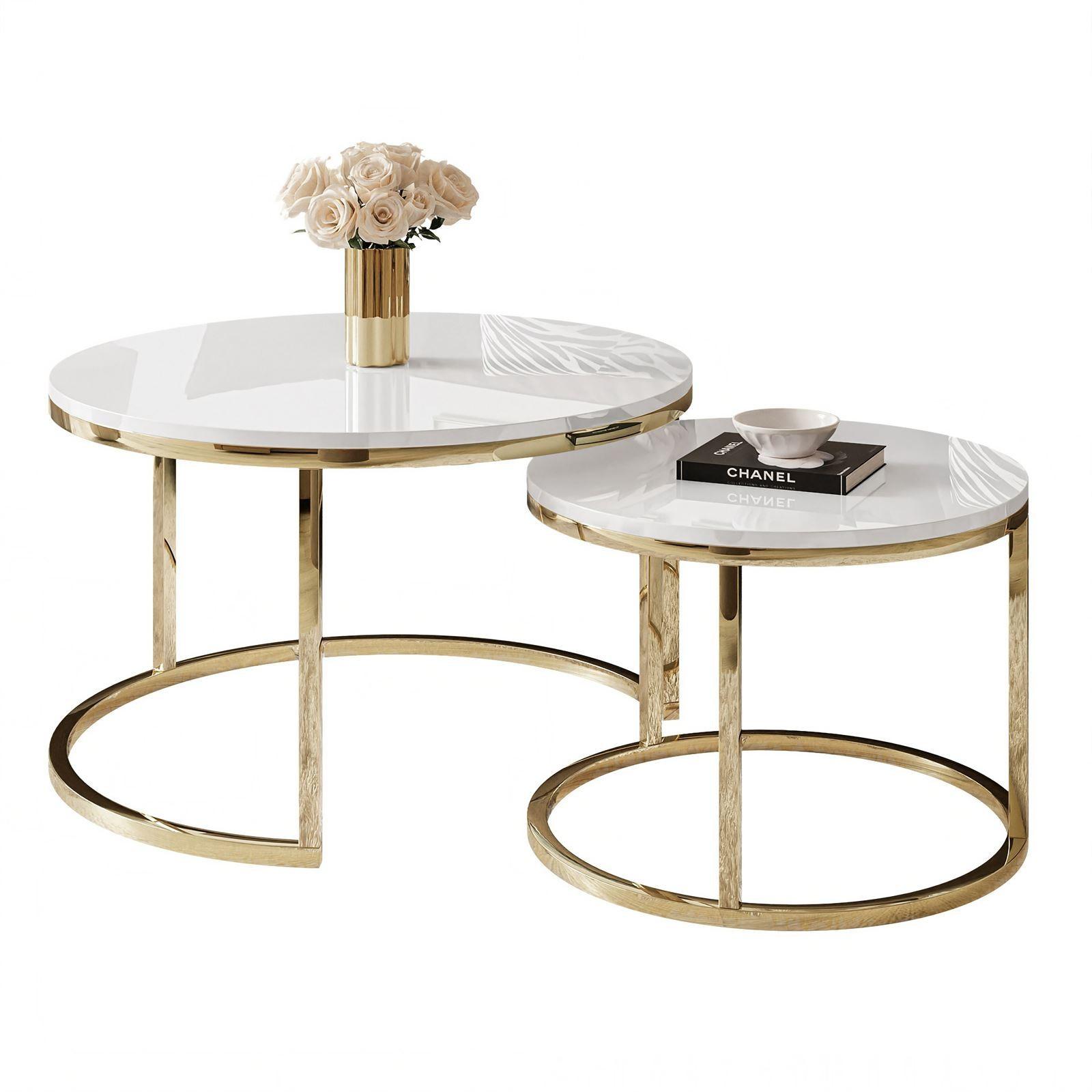 COUCHTISCH CIRI 2-in-1 CHROME gold - Goldfarben/Weiß, Holzwerkstoff (70/70/48cm) - Lookway